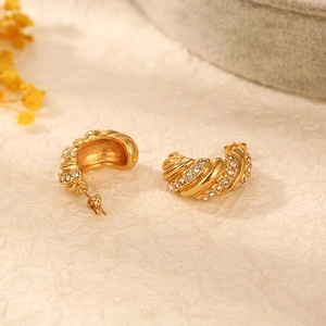 Elegant gold croissant hoop earrings with sparkling rhinestones for women jewelry