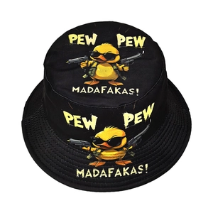 Bob en coton noir avec imprimé canard humoristique et lettrage Pew Pew Madafakas