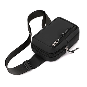 Water-resistant black nylon chest bag for men with stylish crossbody shoulder strap