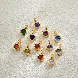 18K gold birthstone charms set with vibrant multi-color crystals for DIY jewelry making