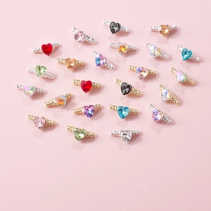 Heart Wing Nail Art Charms Alloy Rhinestone Bow Design 3D Manicure Decoration Small Heart Shaped Crystal DIY Nails Supplies Accessories