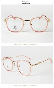 Dettaglio montatura rotonda TR90 rosa con stanghette dorate e lenti anti-luce blu
