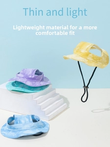 Thin and light tie-dye pet sun hats in pastel colors with adjustable drawstrings