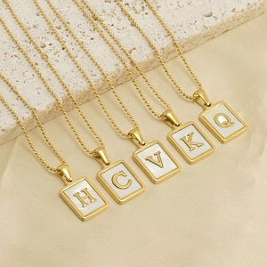 18K gold-plated stainless steel shell pendant necklaces with letters H C V K Q