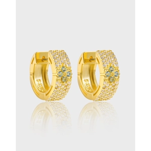 Luxury 925 Sterling Silver Four-Leaf Clover Huggie Earrings Full Zirconia Pavé Personality Niche Flower Hoop Earrings For Women
