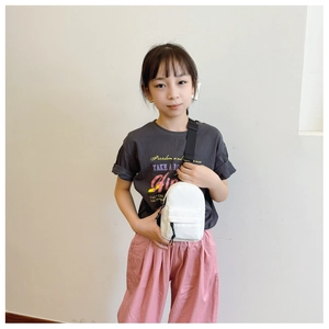 White nylon mini crossbody chest bag for kids with adjustable black strap and dual zippers
