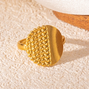 Detailed close-up of 18k gold plated ring featuring vintage beaded texture and smooth finish