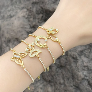 Butterfly Moon Adjustable Bracelet Copper With Zircon And Artificial Pearl Elegant Minimalist Fashion Jewelry For Women