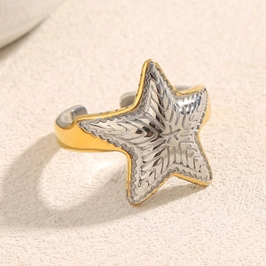 Detailed close-up of a textured starfish open ring with gold and silver two-tone plating