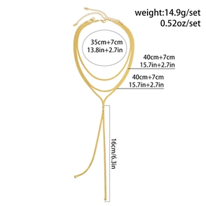 Detailed size specifications of a gold triple-layer snake chain necklace with Y-shaped drop