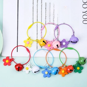 Colorful floral keychain set with steel wire rings and bells for bag accessories