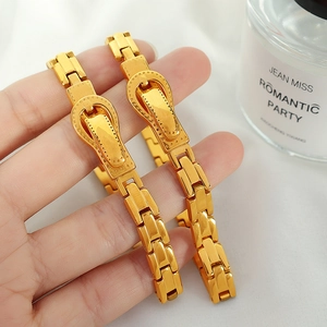 Fashionable gold titanium steel watch-band bracelets with belt buckle design for women