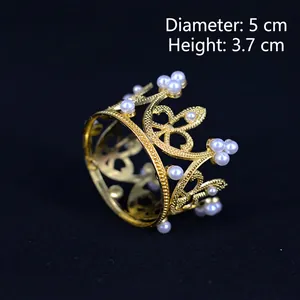 Miniature gold crown cake topper with pearls, 5cm diameter for wedding or party decor