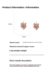 Detail view of pink heart earrings with gold bow knot and dimensions 1.6cm by 1.2cm