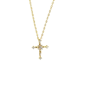 Elegant 14K gold plated sterling silver cross pendant necklace with sparkling zircons