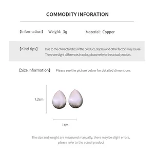 Size chart showing 1.2cm x 1.0cm copper water drop earrings with weight specifications