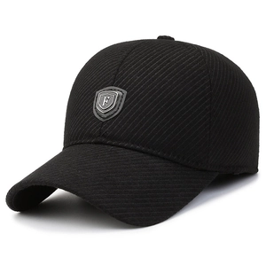 Men's winter black baseball cap with fleece lining and metal F logo shield emblem