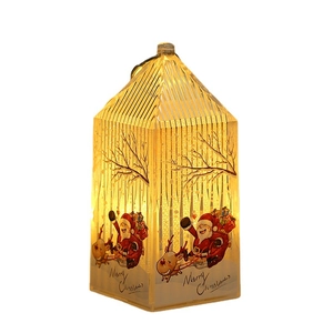 Lanterna natalizia decorativa con luce gialla calda e motivi di Babbo Natale e renne