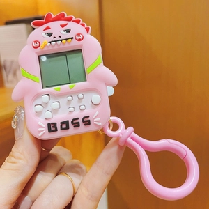 Pink dinosaur mini game console keychain with LCD screen and functional buttons