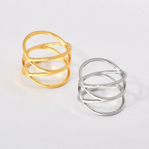 Double cross hollow stainless steel rings for women in gold and silver finish
