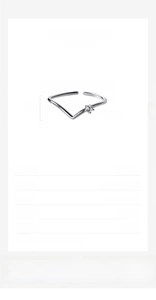 Detail specifications of S925 silver V-shaped ring featuring a 2mm sparkling zircon stone