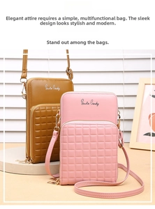 Dual-layer crossbody phone bags in tan and soft pink with quilted pattern texture