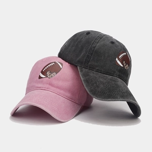 Vintage washed cotton baseball caps with football and leopard heart print for sun protection