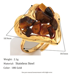 Vintage 18K gold plated stainless steel open heart ring with brown tiger eye stones