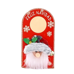 Christmas Santa door handle hanger made of red felt with plush details and bells