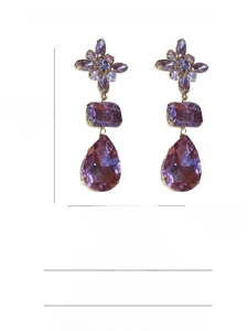 Detailed size and material chart for vintage purple rhinestone teardrop earrings