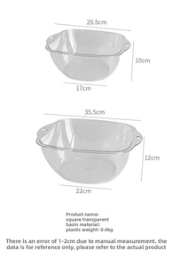 Detailed size specifications for small and large clear plastic square washbasins
