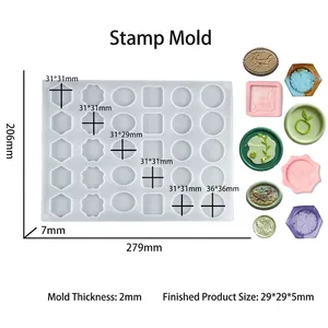 Detailed size specifications of the 24-cavity geometric silicone wax seal stamp mold