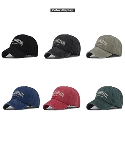 Six colors of vintage washed cotton baseball caps with Los Angeles embroidery detail