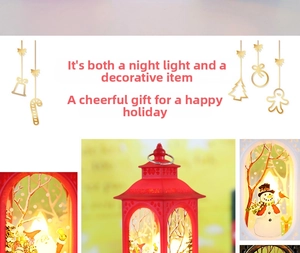 Detail view of festive Christmas lantern night light with Santa Claus and snowman miniatures