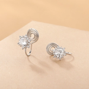 Sparkling S925 sterling silver sunflower ear clips with zircon crystals for women