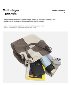 Interior of canvas tote bag showing large capacity for books, umbrella, and phone