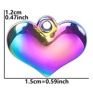 Macro view of rainbow heart pendant dimensions showing 1.2cm height and 1.5cm width