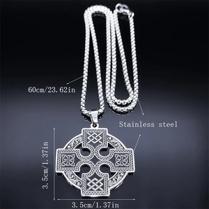 Viking Celtic cross pendant necklace in stainless steel with 60cm chain length