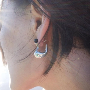 925 Sterling Silver Earrings Vase Shape Hoop With Black Onyx Minimalist Geometric Korean Style Jewelry For Women