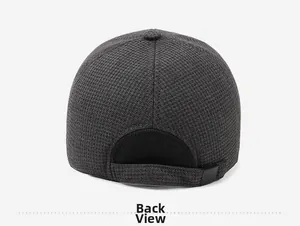 Back view of men's winter baseball cap with thick knit texture and adjustable buckle