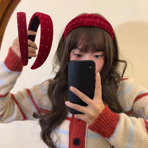 Elegant red velvet headband with sparkling rhinestones and retro thick padded design