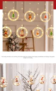 Detail of warm white LED Christmas rings featuring miniature Santa, reindeer, and snowman figures