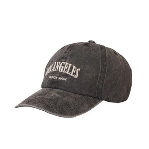 Vintage washed dark grey Los Angeles baseball cap with white 3D embroidery detail