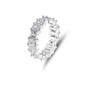 Sparkling S925 sterling silver square and round zircon ring for women on white background