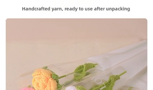 Detail of handmade crochet flower bouquet with colorful knitted yarn rose petals