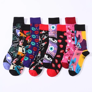 Pop art mid-calf socks set with colorful lips, eyes, and abstract face prints