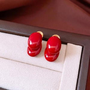 Retro red oval earrings with 18K gold plated finish shown in a premium jewelry box