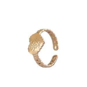 Adjustable gold stainless steel love heart ring with hollow chain design