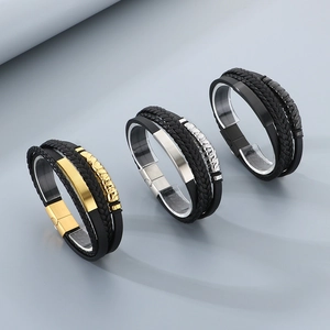 Multilayer braided leather bracelets for men and women with gold, silver, and black clasps