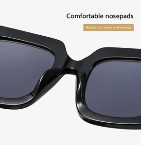 Macro detail of comfortable integrated nose pads on large frame retro sunglasses